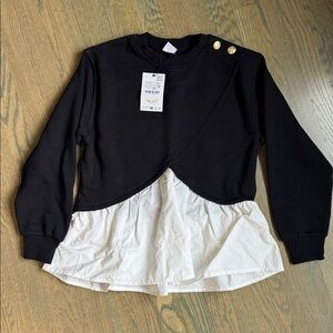 Black and White Layered Sweatshirt with Gold Buttons
